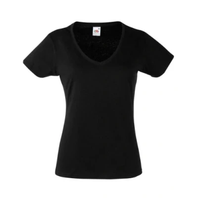 Image of Fruit of the Loom Lady Fit Valueweight V Neck T Shirt SS047 (M, Black)
