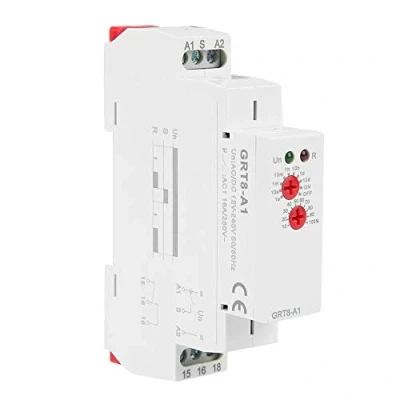 Image of GRT8 A1 Delay Timer Switch, AC/DC 12V 240V Mini Power On Time Relay DIN Rail 35mm Cycle Switch for Industrial Control