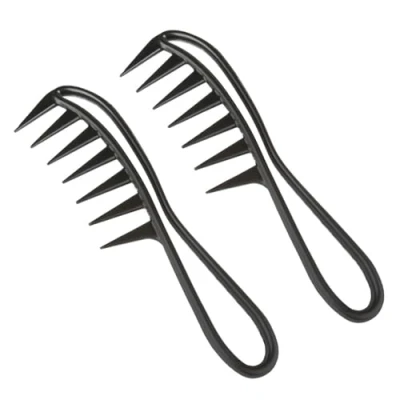 Image of 2 Pcs Wide Tooth Combs, Large Shark Salon Hairstyle Comb Anti static for Curly Wet Wavy Thick Hair (Black)