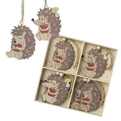 Image of Heaven Sends Wooden Hedgehog Christmas Tree Decorations, Red