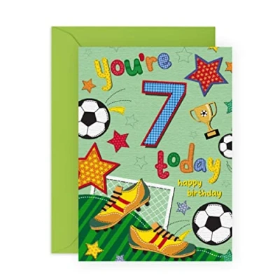 Image of Seventh Birthday Card for Boys Football Age 7 Seven Year Old Happy 7th Greeting Kids Son Nephew Comes With Stickers By Central 28