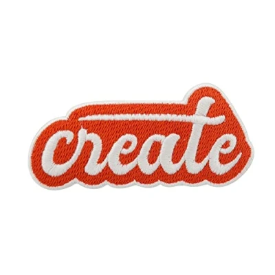Image of Orange Create Iron on Patch Saying Patches, Retro Embroidery Patch, Vintage ironable Hippie Badges Finally Home