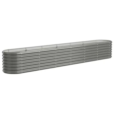 Image of vidaXL Garden Raised Bed Grey Powder Coated Steel 260x40x36 cm Oval Planter for Outdoor/Indoor, Weather Resistant Grow Space