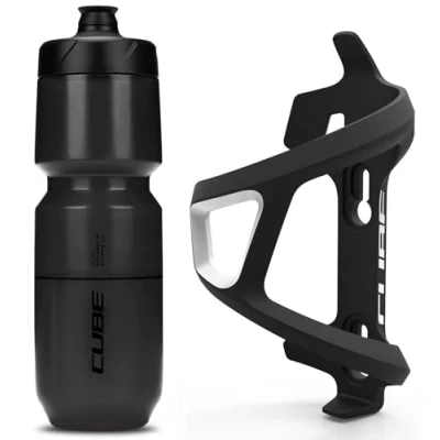 Image of Cube HPP Left Side Loading Cage Black &amp; Icon Bottle Black, 750ml / Lightweight Bicycle Cycling Cycle Bike MTB Mountain Road Water Drink Flask Bidon Bracket Mount Holder HPA Set Accessories