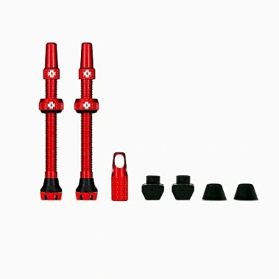 Image of Muc Off 1064 Red Tubeless Presta Valves, 60mm Premium No Leak Bicycle Valves With Integrated Valve Core Removal Tool