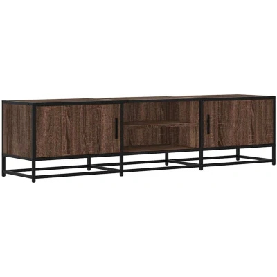 Image of vidaXL TV Cabinet Stand Media Unit Brown Oak Engineered Wood &amp; Metal 160x35x41 cm Living Room/Bedroom Storage Organizer