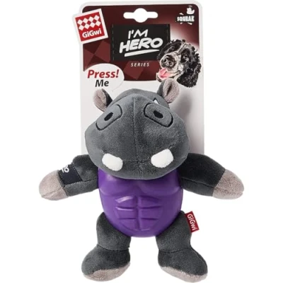 Image of GiGwi I&#039;m Hero TPR Armor Hippo Plush Dog Toy with Squeaker for Tough Chewers