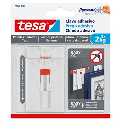 Image of tesa 77777 00001 00 TE77777 SMS Clavo Adhesivo Ajustable Hasta 2Kg para Pared Pintada, Standard, one Size, Set of 2 Pieces