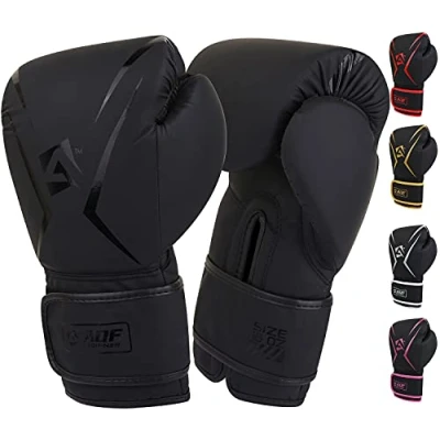 Image of AQF Boxing Gloves Kids Adults Training Muay Thai 6oz to 16oz for Punch Bag MMA Sparring Fighting &amp; Kickboxing with Extra Layers of Padding (Black, 10oz)