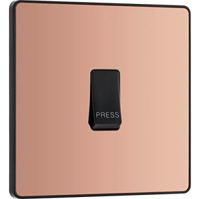 Image of BG Electrical Single Retractive Press Switch, Screwless Front Plate, Round Edges, 1 Way, Evolve, Polished Copper, 10A, PCDCP14B