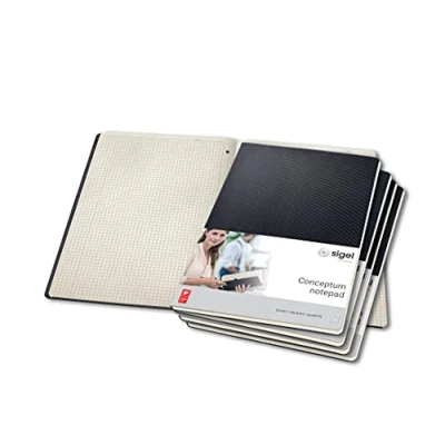 Image of SIGEL CO800 Pack of 5 Notepads, approx. A4 (21 x 29.7 cm), squaRed, hardcover, Black Conceptum