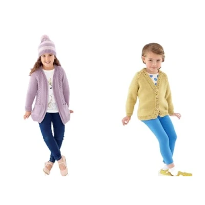 Image of Girls Knitting Pattern Easy Knit Cardigan and Cable Jacket in Cherished DK King Cole 5586