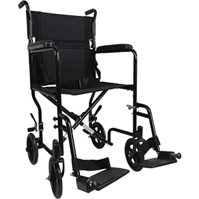 Image of Aidapt Folding Lightweight Attendant Propelled Steel Wheelchair with Brakes, Lap Strap, Removable Swing Away Foot Rests and 19&quot; Wide Seat. Ideal for Every Day Use Indoors Outside