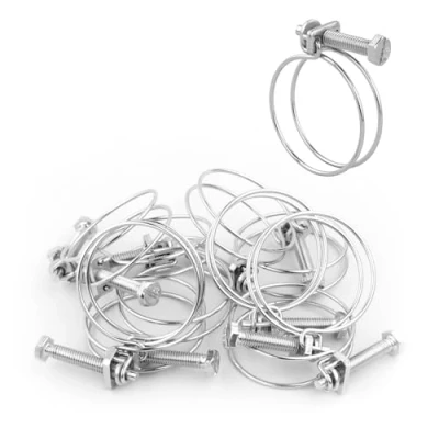 Image of KCT 10 Pack 37 42mm Double Wire Hose Pipe Clamps Universal Adjustable Metal Clips for Fuel/Air Line/Tube/Plumbing/Hosepipe