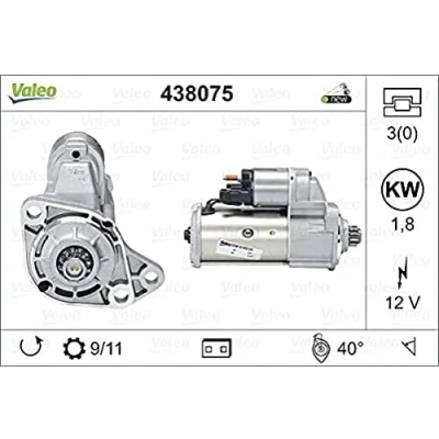 Image of 0041518701, 004151870180, 41518701, 4151870180, A0041518701 Starter motor VALEO NEW ORIGINAL PART 438075 12V 1,8kW 11 NO L 40 VOLKSWAGEN: Golf 4