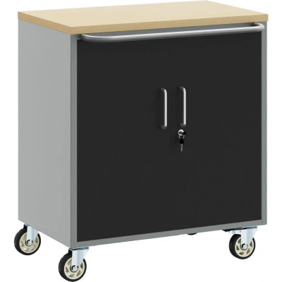 Image of vidaXL Tool Cabinet Engineered Wood &amp; Steel Black/Grey 100kg Capacity Workshop/Garage Storage 45x75x85cm