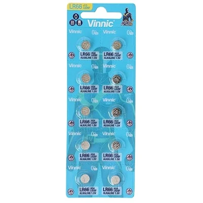 Image of Vinnic AG4 1.5 V, 10 x Batteries, Alkaline, Mini, G4 LR626 LR66, Batteries with Long Shelf Life, Pack of 1 Blister Card