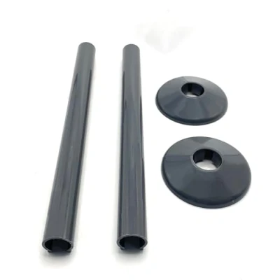 Image of Greened House Anthracite Radiator Pipe Covers SnapFit 2 Pack 200mm Long 15mm Central Heating Clip On Snappit