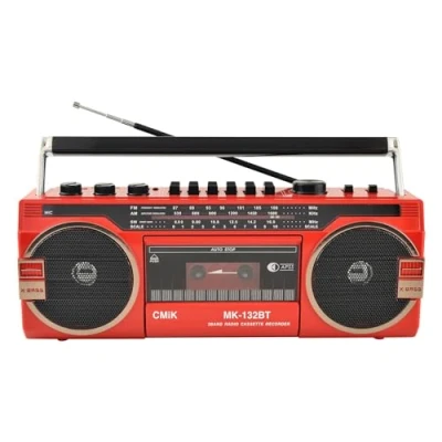 Image of WHIPIN Portable Boombox CD Tape Player,Cassette Player Radio,Classic 80s Style Retro Bluetooth Cassette Recorder and AM/FM Radio Speaker,Cassette for Family Gathering Travel (Color : Red)