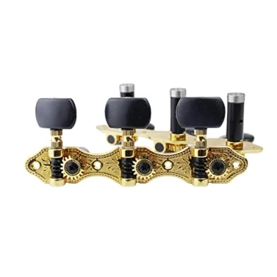 Image of Guyker Classical Guitar Tuners, 1:18 Ratio Open Frame Style Acoustic Tuning Keys Steel String Pegs Machine Heads 2 Planks (3+3) (Gold, Black Button)