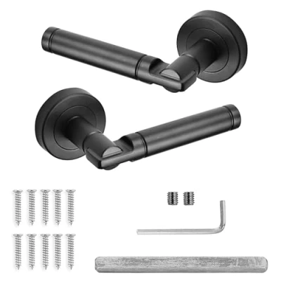 Image of Decoranddecor Enigma Matt Black Round Internal Door Handles Lever On 54mm Rose Aluminium (Handle Set Only)