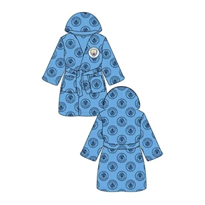 Image of Mens Official Man City Football Dressing Gown Manchester Hooded Fleece Bath Robe Sizes S XL (Large)
