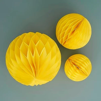 Image of Ginger Ray Yellow Hanging Honeycomb Paper Party Decorations 3 Pack