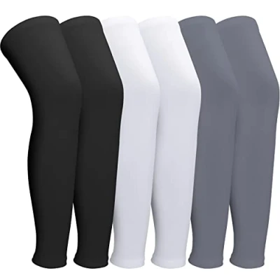 Image of Loppdece 3 Pairs Compression Leg Sleeves, UV Sun Protection Long Sleeves for Cycling, Running, Basketball, Men and Women (Black, White, Grey), Black, Grey, 21.25