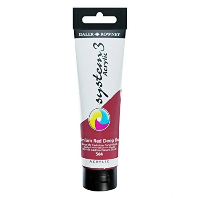 Image of Daler Rowney System3 Acrylic Paint, Plastic Tube, 5.07oz 150 ml, Cadmium Red Deep Hue