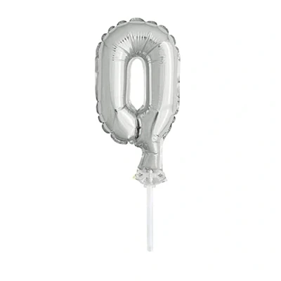 Image of Silver Foil Number 0 Balloon Cake Topper (12cm) Perfect for Milestone Celebrations 1 Pc
