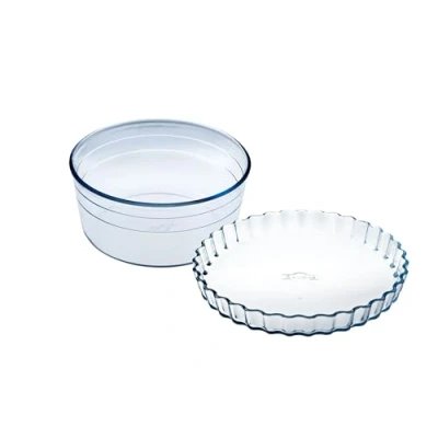 Image of Ôcuisine® Fluted Flan Dish &amp; Souffle Pack of 2 Glass Dishes Extreme Resistance Oven Safe Freezer Microwave Borosilicate Made in France Flans Souffles