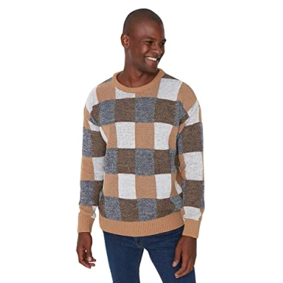Image of Trendyol Man Oversize Basic Crew Neck Knitwear Sweater Camel