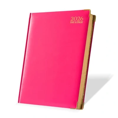 Image of G4GADGET 2026 A4 Diary Day a Page Pink Daily Planner with UK Holidays &amp; International Info Hardback for Teachers, Students Professionals Large Organizer Notes Contacts