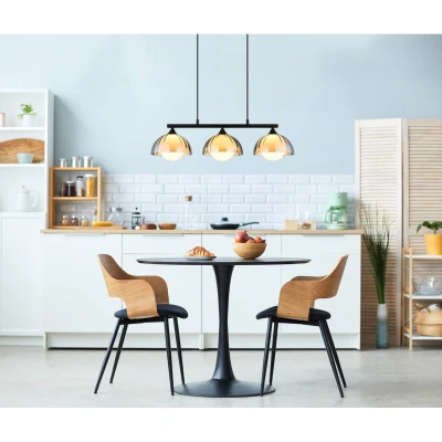 Image of Eva Bar Pendant Ceiling Light Matt Black Smoke Glass Shade 3x G9