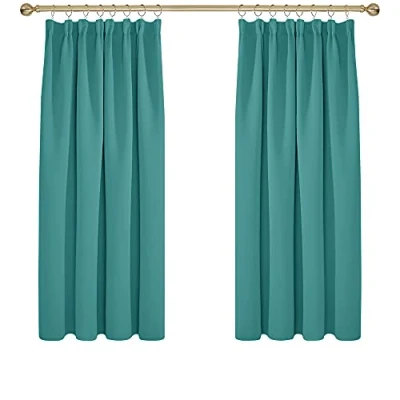 Image of Deconovo Solid Curtains Thermal Insulated Tape Top Blackout for Boys Room 66 x 54 Turquoise Two Panels