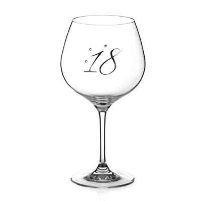 Image of DIAMANTE Swarovski 18th Birthday Gin Copa Glass Platinum Single Crystal Balloon with a Embossed “18 Crystals