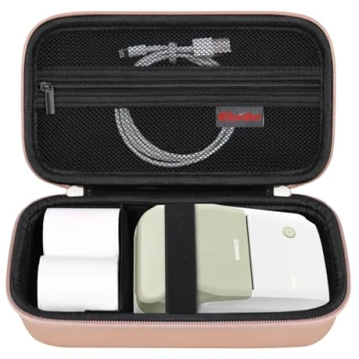Image of Elonbo Carrying Case for NIIMBOT B1 Label Maker Machine, Portable Mini Wireless Bluetooth Printer Travel Bag, Small Handheld Labeler Storage Holder, Mesh Pocket Fits Paper, Rose Gold