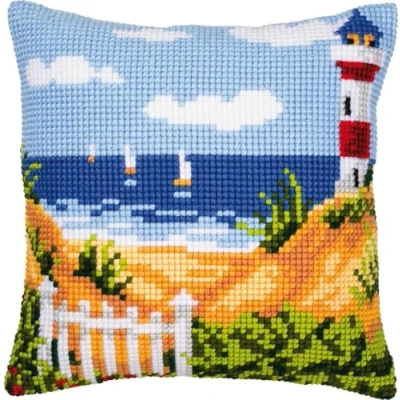 Image of Vervaco Lighthouse Cross Stitch Cushion, Multi Colour