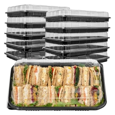 Image of Superior Sandwich Platter Trays Pack of 5 Reusable Catering for Parties Buffet Serving Platters with Spill Proof Lids Cakes, &amp; Events