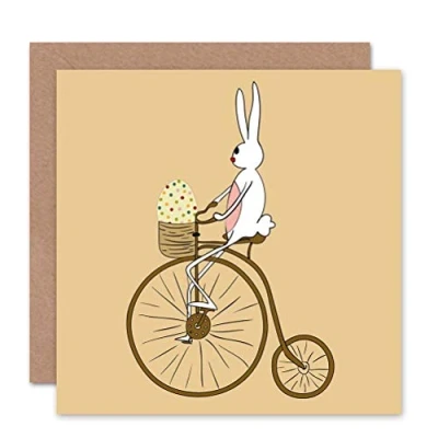 Image of Wee Blue Coo BUNNY BICYCLE EASTER RABBIT BLANK GREETINGS BIRTHDAY CARD ART CS267