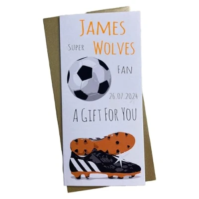 Image of WHITE COTTON CARDS 1 X PERSONALISED BIRTHDAY MONEY WALLET Wolverhampton Wanderers Wolves Football Club FC (P WBW F66)