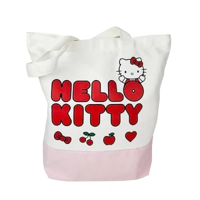 Image of Blueprint Collections Hello Kitty Canvas Tote Bag, White and Pink, 34 cm x 33.5