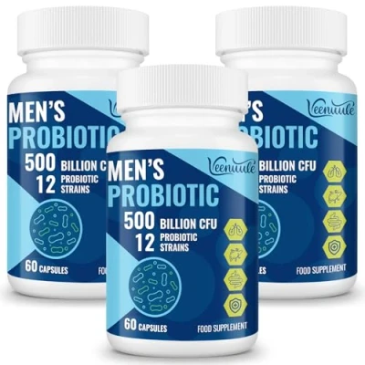 Image of 500 Billion CFU Probiotics for Men, 12 Diverse Strains Gut Health with Cranberry, Turmeric, Goji, Digestive, Bloating &amp; Immune Health, Shelf Stable (60 Count (Pack of 3))