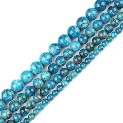 Image of Genuine Natural Real Smooth Round Ocean Apatite Gemstone Beads Loose for Jewelry Making Approxi 15.5&quot; (Ocean Apatite, 6MM)