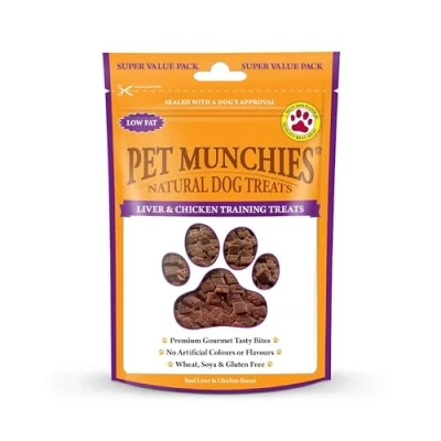 Image of Pet Munchies Liver and Chicken Dog Training Treats, Grain Free Tasty Bites with Natural Real Meat, Low in Fat High Protein 150g