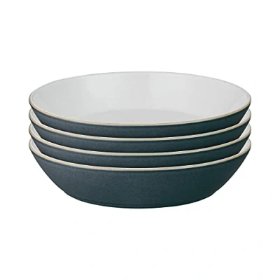 Image of Denby Impression Charcoal Blue Pasta Bowls Set of 4 Dishwasher Microwave Safe Crockery Ceramic Stoneware Tableware