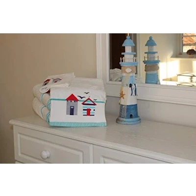 Image of SHL White 100% Cotton Beach Hut Embroidered Towel 550 Gsm (Hand Towel)