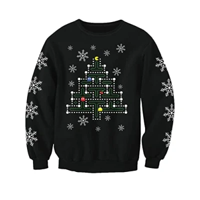 Image of Gaming Christmas Jumper Compatible With Pac Man Adults Printed Sweatshirt Small (Large) Black