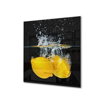 Image of Stylish Tempered Glass backsplash kitchen splashback upstand BS09 Water splash Series: Lemon In