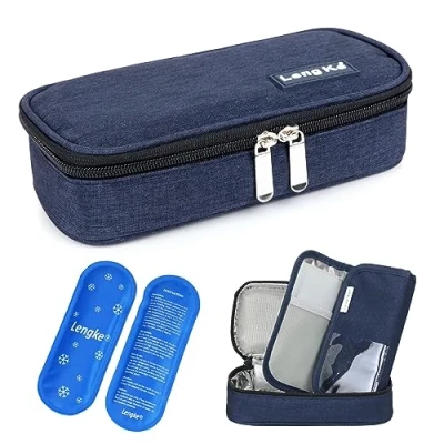Image of YOUSHARES Insulin Cooler Travel Case Pen with 2 Ice Packs, Medicine Cool Bag for Diabetic Needles and Vials Storage (Blue)
